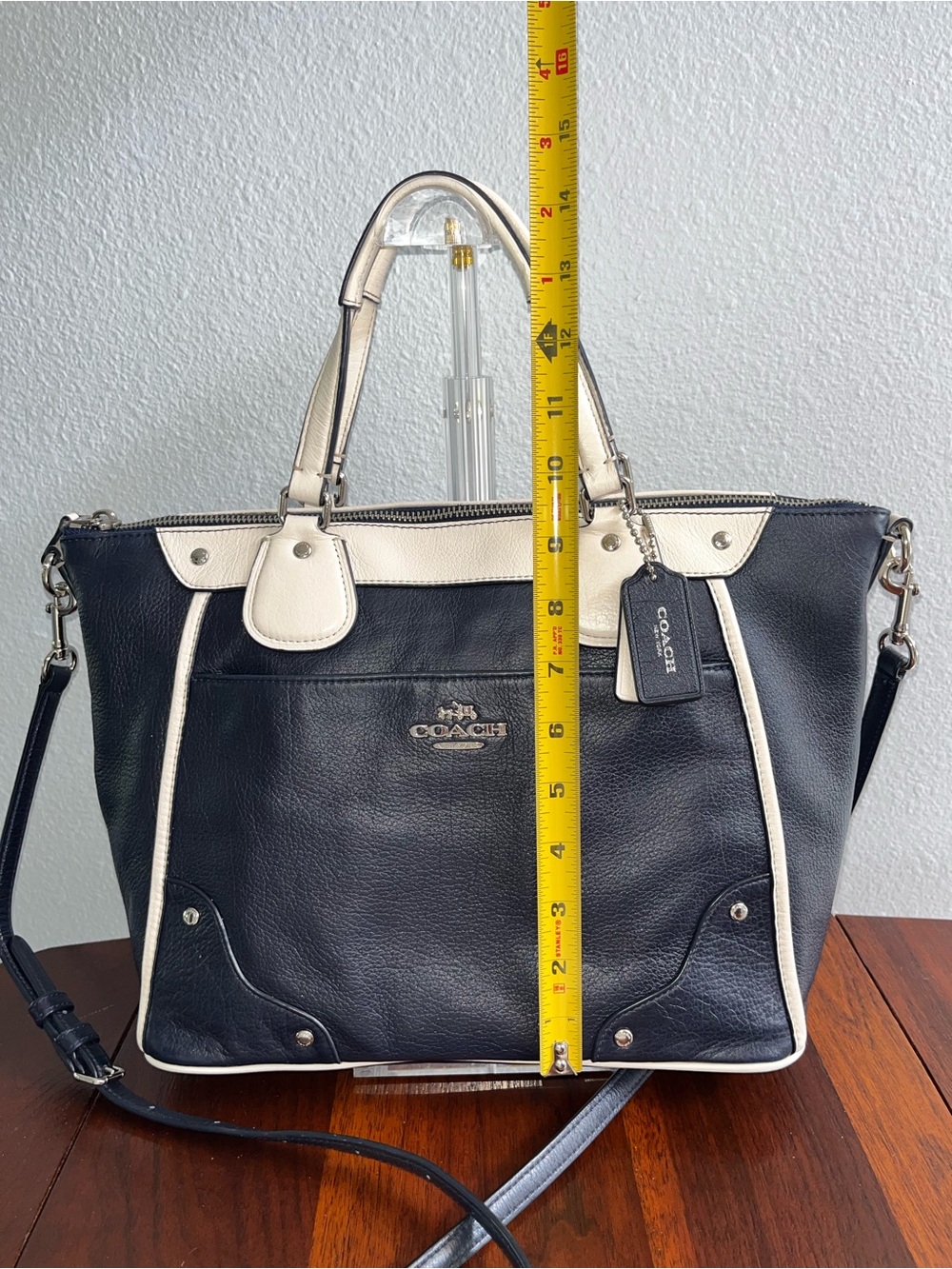 Coach Mickie Spectator Leather Satchel Tote in Chalk/Navy F37679 EUC - Picture 13 of 13